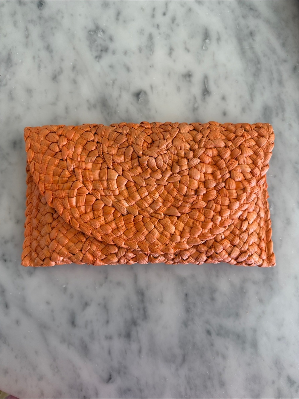 Anthropologie Orange Woven Raffia Clutch